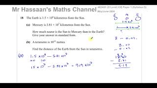 14 402401MJ08 O LevelCIE Paper 1 Q18 Standard Form Calculations Proportion [upl. by Relyk]