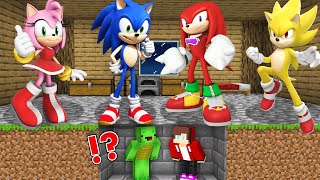 JJ and Mikey HIDE from ALL THE SONIC TAPES and AMY ROSE TAPES in Minecraft Maizen Security House [upl. by Bergquist]