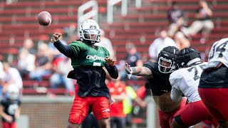 Emory Jones shows off dual threat ability amp pocket presence in Cincinnati Bearcats spring scrimmage [upl. by Schofield944]