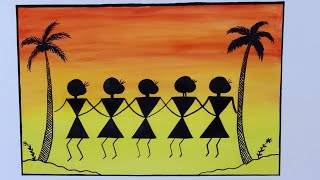 how to draw Warli painting step by stepdancing ladyfolk arttribal art [upl. by Arvin826]