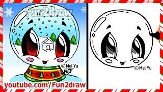 How to Draw Christmas Pictures  Snow Globe  Fun2draw Winter Scene  Online Drawing Lessons [upl. by Gemini]