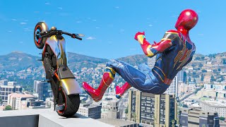 GTA 5 Iron Spiderman Motorcycle StuntsFailsRagdolls Euphoria Ragdolls Long Video Ep 5 [upl. by Jesh]