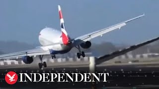 Storm Eunice BA jet almost flips over during Heathrow landing [upl. by Stephi]