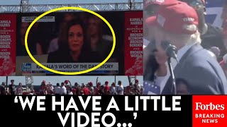 Lets Play It Trump Plays Clip Reel Of Kamala Harriss Oprah Interview On Jumbotron At NC Rally [upl. by Rollecnahc476]