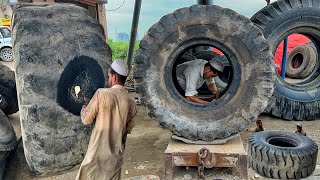 A 80YearOld Man is Repairing a Damaged Caterpillar Tyre with a 3Year Warranty Impressive [upl. by Palocz]