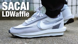 Nike x SACAI LDWaffle Summit White REVIEW amp On Feet [upl. by Aietal]