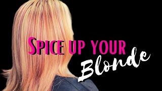 RED amp BLONDE HIGHLIGHTS  Adding Red highlights to Blonde hair  Hair Tutorial [upl. by Atiuqer314]