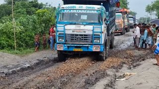 FlyAsh Load Heavy Tipper Trucks Are Driving On Mud Road [upl. by Sitoiganap]