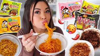 Trying SPICY Korean Buldak Ramen Noodle Flavors [upl. by Auoh]