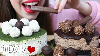 ASMR NUTELLA CHEESE CAKE  MATCHA CAKE Eating Sounds No Talking [upl. by Nahtnanhoj]