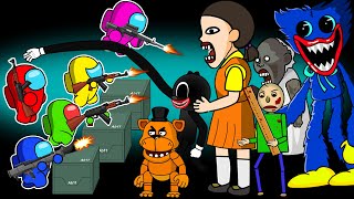 어몽어스 Squid Game Huggy Wugyy Cartoon cat Baldi Granny Sonic Freddy  Peanut Among Us Animation [upl. by Joselow]