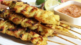 Satay Chicken Recipe w Peanut Dipping Sauce [upl. by Ailev]