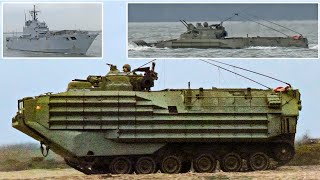 Amphibious fighting machines drive through water during beach assault warship visits UK 🏖️ [upl. by Murdock365]