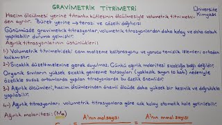 ANALİTİK KİMYATitrimetrik YöntemlerGravimetrik Titrimetri [upl. by Oizirbaf110]