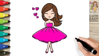 How to Draw a Barbie Doll  How to Draw a Cute Girl Step by Step Easy Drawings [upl. by Nedyaj]