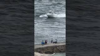 Fishing boat at the Haulover Inlet captured beautifully from above Filmed by my good friend Scott [upl. by Nittirb]