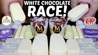 ASMR WHITE CHOCOLATE DESSERT RACE GIANT MILKA ALFAJOR MAGNUM ICE CREAM FERRERO ROCHER KITKAT 먹방 [upl. by Derriey]