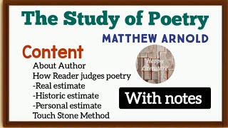 The Study of Poetry by Matthew Arnold englishliterature Literary Criticism and Theory [upl. by Parrisch]