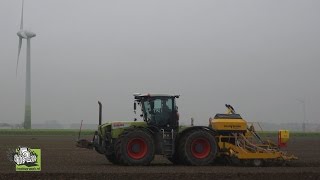 Claas Xerion 3800 met Claydon Hybrid van Loonbedrijf Geertsema wintertarwe zaaien Trekkerweb [upl. by Stein]