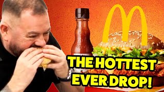 BRITS Try NEW Franks Hot Sauce x McDonalds Burger [upl. by Alrich961]