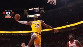 LeBron James epic backtoback dunks  first points as a Laker 4 dunks in a row [upl. by Neehahs773]