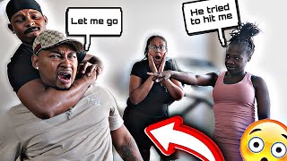 FLINCHING AT MY FRIEND GIRLFRIEND PRANK HE WENT OFF [upl. by Blunk2]