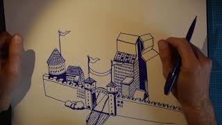 ASMR DRAWING 🖊️ Doodle A City With Me PART 1 🤫 Whispered Rambles and Blue Felt Pen [upl. by Rupert]