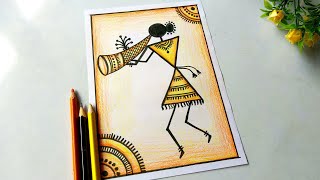 How to draw Warli art for beginners without paint  warli art Tutorial Warli Drawing Tutorial [upl. by Eiramaneet87]