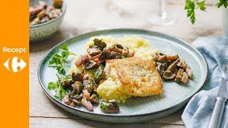 Krokant gebakken zeewolf met spekjes en champignons [upl. by Ancier]