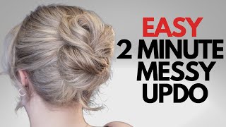 EASY messy bun hairstyle  quick messy updo [upl. by Elocin]