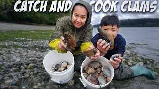 CLAM DIGGING IN WASHINGTON STATE catch and cook [upl. by Noell922]