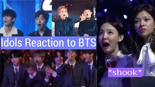 Idols Reaction to BTS TWICE EXO TXT IU [upl. by Neirod]