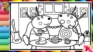 Madame Gazelle Twins tea party 🎉 Peppa Pig Coloring Pages  Peppa Pig Story [upl. by Zischke]