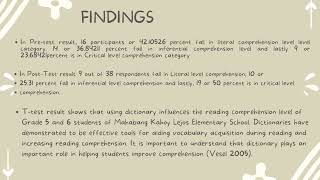 THE EFFECTS OF DICTIONARY USE ON ENGLISH READING COMPREHENSION LEVEL OF GRADE FIVE AND SIX STUDENTS [upl. by Trenna6]