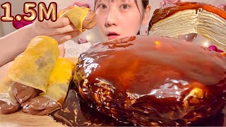 ASMR Crepe Cake and Nutella Crepe Rolls【Mukbang Eating Sounds】【English subtitles】 [upl. by Kenlay662]