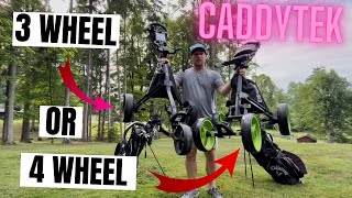 3 Wheel or 4 Wheel Golf Push Cart  Caddytek Which is Better [upl. by Rexferd400]