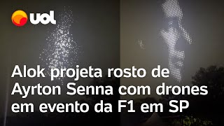 Fórmula 1 Alok projeta rosto de Ayrton Senna formado por drones no GP de Interlagos [upl. by Enomrej]