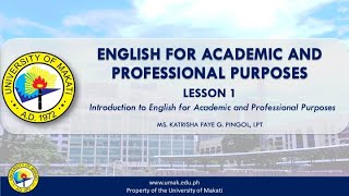 Lesson 1 Introduction to English for Academic and Professional Purposes  EAPP [upl. by Aikcir]