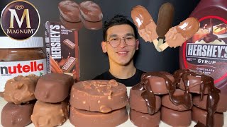 ASMR CHOCOLATE ICE CREAM MAGNUM TICO GOOGOO NUTELLA HERSHEY’S DESSERT MUKBANG 아이스크림 초콜릿 매그넘 먹방 [upl. by Danica]