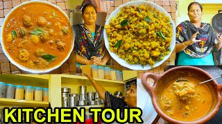 கசப்பில்லாத பாவக்காய் புளி குழம்புசத்துமிக்க பூசணிக்காய் பொரியல்Kitchen TourKitchen Organization [upl. by Nodanrb]