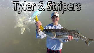 Striped Bass Fishing on the Miramichi River with Ben amp Tyler fishing fish stripedbassfishing [upl. by Aznecniv]