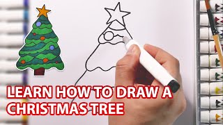 Christmas drawing  Learn how to draw a Christmas tree  stepbystep tutorial [upl. by Eioj]