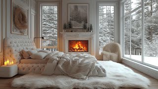 Warm Winter Jazz in The Luxurious Bedroom With Fireplace  Jazz Background Music for Work Study [upl. by Neirbo]