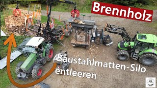 Brennholz BaustahlmattenSilo mit Polypgreifer und Rückewagen entleeren  BMF14T2Pro  Fendt 511C [upl. by Canica5]