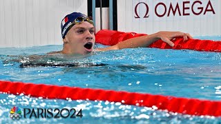 Leon Marchand pays off expectations with OLYMPIC RECORD in 400m IM victory  Paris Olympics [upl. by Gabriello]