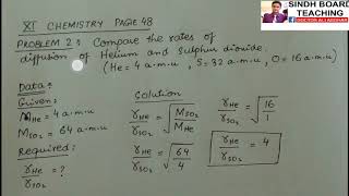 XI Chemistry Numerical of quotGrahams Law of Diffusionquot Lecture 2 [upl. by Lavena]