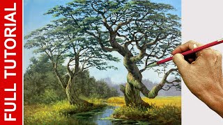 Tutorial  Acrylic Landscape Painting  Tale of Two Trees  JMLisondra [upl. by Nilok341]