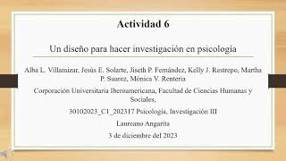 Un diseño para hacer investigación en psicología [upl. by Milicent]