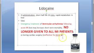 Pharmacology 592 b Lidocaine lignocaine Arrhythmia treatment Propranolol Adverse effects [upl. by Eedissac210]