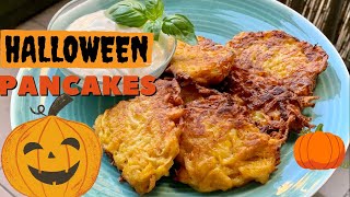 Pumpkin pancakes Halloween pancakes pumpkin potato pancakes Grandmas Halloween recipe [upl. by Aenaj]